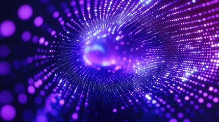 Glowing particle data stream forming an abstract tunnel, representing concepts of technology, connectivity, big data, and innovative digital communication