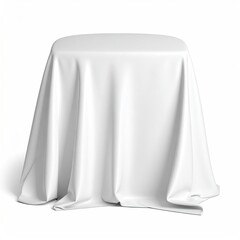 Square table draped in smooth, white cloth, casting a subtle shadow