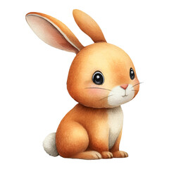 Cute baby rabbit illustration with soft watercolor texture, featuring a charming furry bunny for easter, spring, or children's themes, isolated with a transparent background