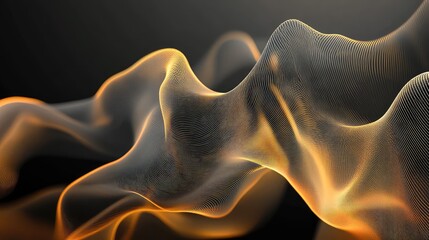 Abstract digital wave of glowing particles forming a dynamic and elegant mesh ribbon, representing data flow, energy, or technological innovation on a dark background