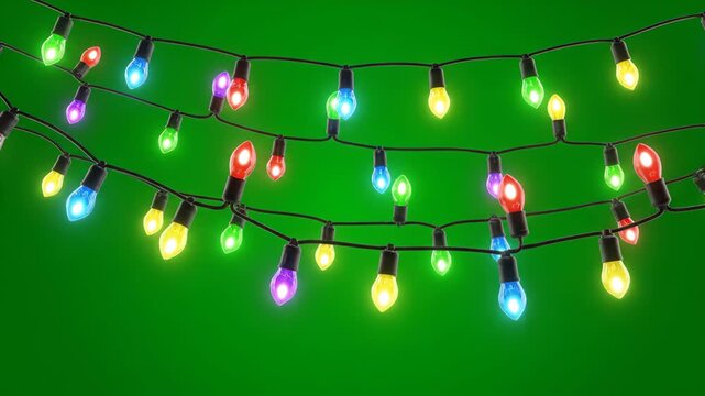 Festive animated string lights sparkling on a vibrant green background for holiday celebrations