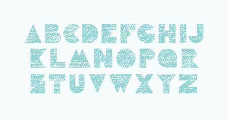 Typography font with geometric scribble alphabet. Modern abstract typeface design with doodle letters in geometry style. Set of English characters and digits, vector illustration