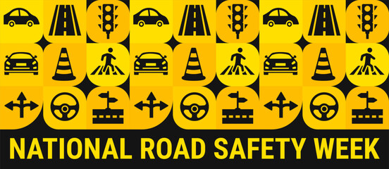 National Road safety week Geometric shape pattern background, banner, card or poster design template is observed every year during January, to raise awareness about the mission. Vector illustration.
