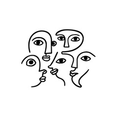 Minimalist Line Drawing of Multiple Faces on White Background