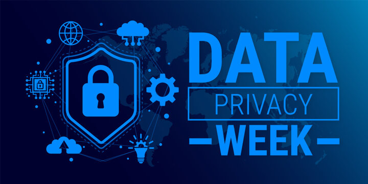 data privacy week blue color technology concepts background, banner, card or poster design template is observed every year during January, to raise awareness about the mission. Vector illustration.