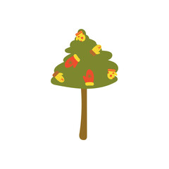 Minimalist Sustainable Christmas tree sketch with pine, lights, and warm winter knitwear.