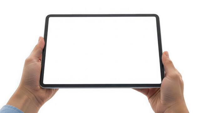 Hands holding tablet isolated on transparent background