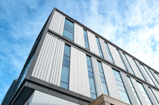 Abstract view of a newly completed bio tech and research company located in the Cambridge Science Park Campus, UK. Located near a University of Cambridge research facility.