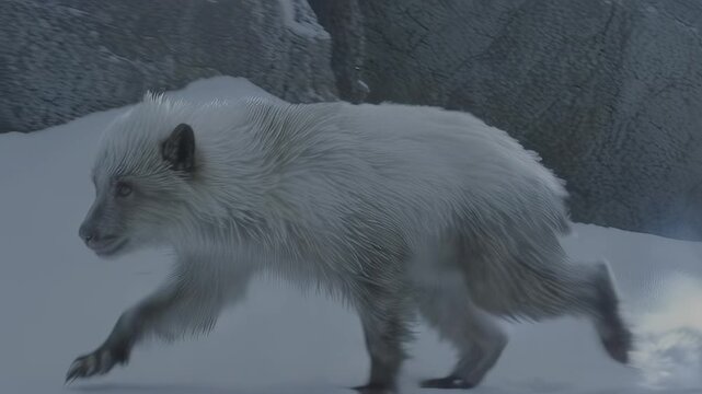 Arctic animal in a snowy, blustery environment