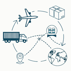 Transportation Logistics Abstract Symbols  White B (2) Vector Illustration