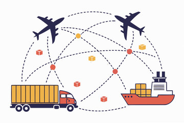 Global Shipping Logistics Illustration  Flat Vecto (1) Vector Illustration