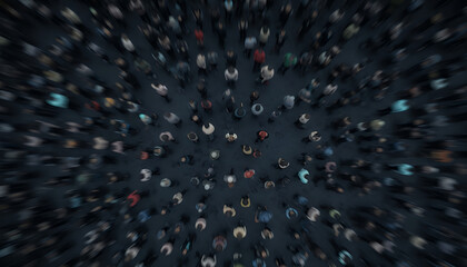 A fully blurred top down crowd forming abstract human patterns, presented with cinematic lighting and soft tones to create a neutral visual composition without specific details.