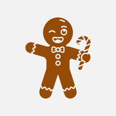 Winking Gingerbread holding candy cane silhouette SVG Christmas cookie clipart