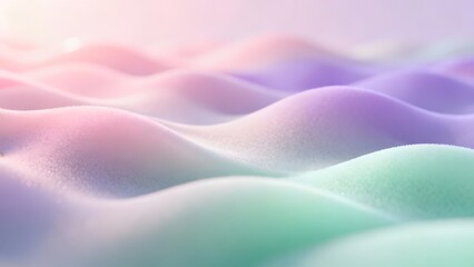 Obraz premium Abstract soft pastel waves background with gentle gradient lighting, smooth undulating 3d surface texture in pink, purple, and mint green colors