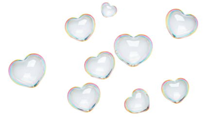 Heart Shaped Soap Bubbles Floating on a Transparent Background PNG