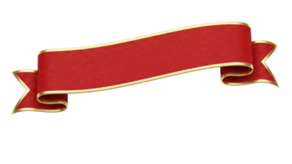 Red Ribbon with Golden Edges on Transparent Background, PNG Image