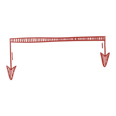 Artistic doodle of handmade arrow, pencil red ink drawing as orientation mark, simple graphic sign for path and target.