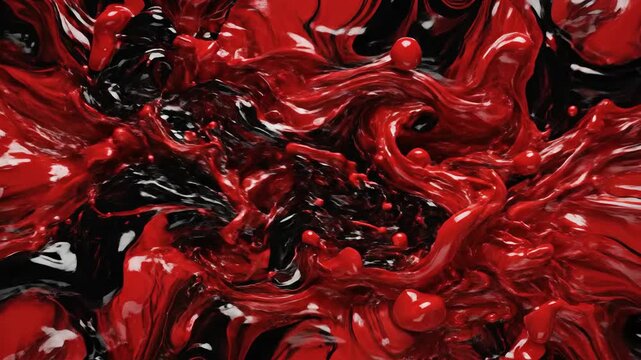 Dynamic Red and Black Paint Splatter Collision - Abstract Art in Motion.