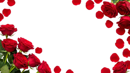 Red Roses and Petals Frame on Transparent Background PNG Image