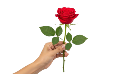 Red Rose Holding in Hand PNG on Transparent