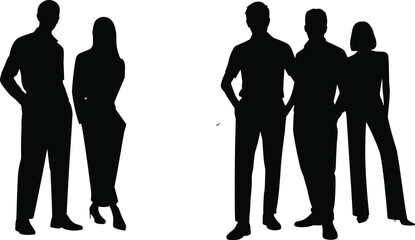 Diverse people silhouettes standing together, teamwork concept, business community, anonymous crowd illustration, isolated background