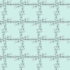 Botanical vector illustration of painted small floral template and outline drawing elements. Rustic vintage green leaves and pink hand sketched flowers seamless pattern on white background.