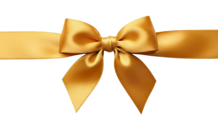 Golden Ribbon Bow on a Transparent Background, PNG Image