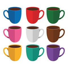 Obraz premium Colorful coffee and tea mug icon collection with modern shapes minimal style beverage flat vector illustration set