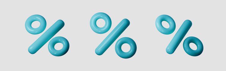3D percentage icon for discount and sale offers on white background. Percentage icon in blue plastic style shows percent sign for discount promotions, pricing, finance, marketing, coupons 