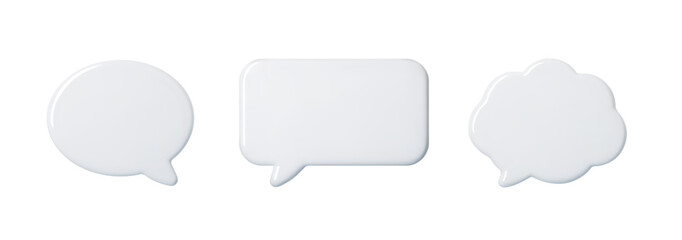 Naklejka na ściany i meble 3D speech bubble icon set isolated on white background for chat and communication concepts. Speech bubble icon set in clean minimal style shows chat, dialogue, message and communication for apps