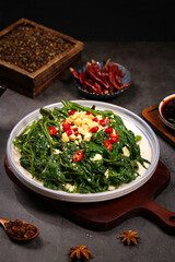 Cold Garlic Spinach - Traditional Chinese Cuisine with Peanuts