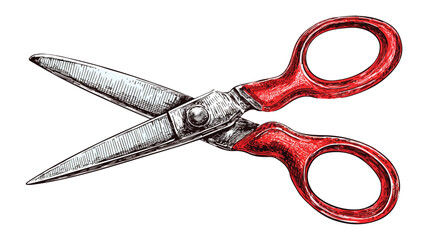 Professionally Illustrated Red Handle Scissors Vector Drawing for Design Projects