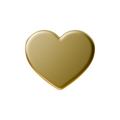 3D gold heart icon isolated on white background for love and valentine concepts. Gold heart icon in glossy metal style represents love, romance, wedding, emotion, social media reactions