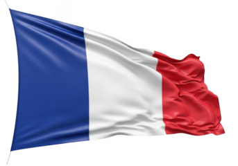 The national flag of france waving in the wind, isolated on a transparent background