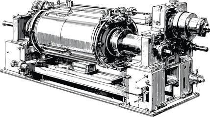 Industrial Machine with Large Metal Cylinder, Heavy Duty Equipment for Manufacturing Process