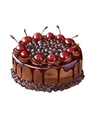 Chocolate cake with cherries on top prepared for a celebration or dessert gathering 