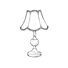Lamp with lampshade illustration. Hand drawn in greyscale.