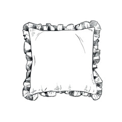 Hand drawn striped cushion or pillow in greyscale vector