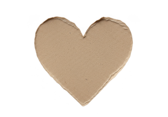 A simple, rustic heart shape cut from brown craft paper, isolated on a clean transparent background, symbolizing love and handmade crafts