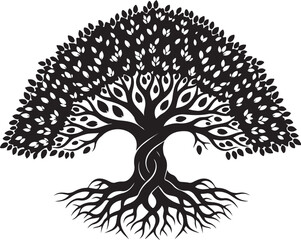 Tree of Life Silhouette with Roots and Branches &ndash; Sacred Nature Symbol.