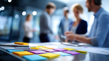 Agile project management visualization heavily defocused team background using teams and planning for development enables flexibility collaboration and continuous improvement