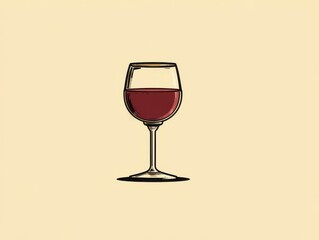 Illustration of a stemmed glass filled with a deep red liquid, centered against a light-yellow background, evoking a sense of sophistication and enjoyment