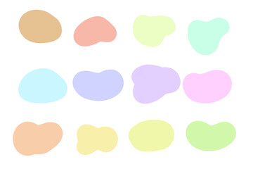 A collection of colorful, abstract, liquid blob shapes in a modern, freeform design style. These smooth, pastel-colored elements are for creative graphic design projects, backgrounds and illustrations