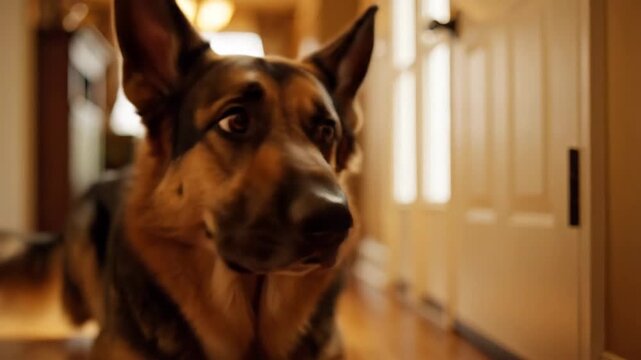 Loyal German Shepherd waits patiently by the door