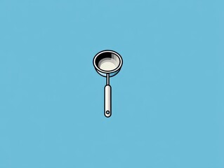 Isometric illustration of a cooking ladle, featuring a rounded bowl and a handle with a hanging hole, set against a solid blue background