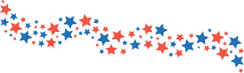 Wavy red and blue star trail, shooting star, patriotic banner, Fourth of July, celebration graphic vector