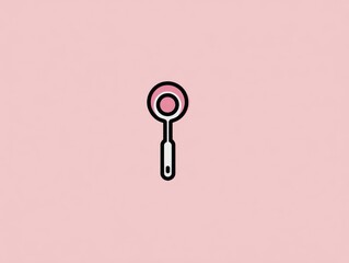 Minimalist illustration of a pink bubble wand, rendered with bold black outlines on a solid pastel pink background. The wand is centered