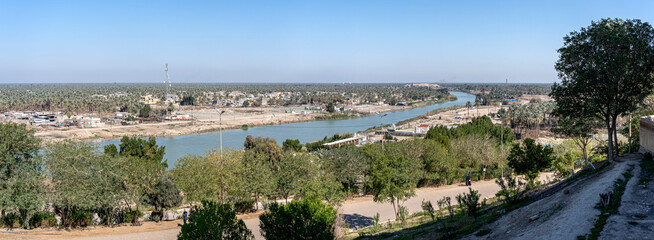 View to Euphrates river from former Saddam Hussein palace, Babylon, Iraq