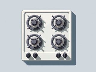 Overhead vector illustration of a four-burner gas stovetop with knobs, showcasing a modern cooking appliance for kitchen design