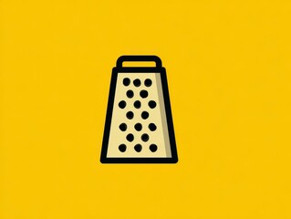 Simplified graphic of a grater tool with a yellow background. The design is a minimalist outline of the kitchen utensil, showcasing its functional form